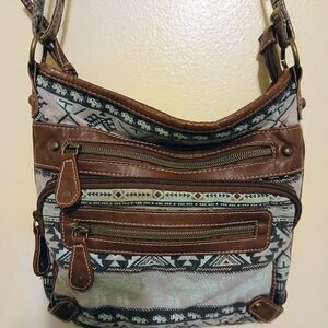 Tribal Pattern Crossbody Bag with Brown Accents